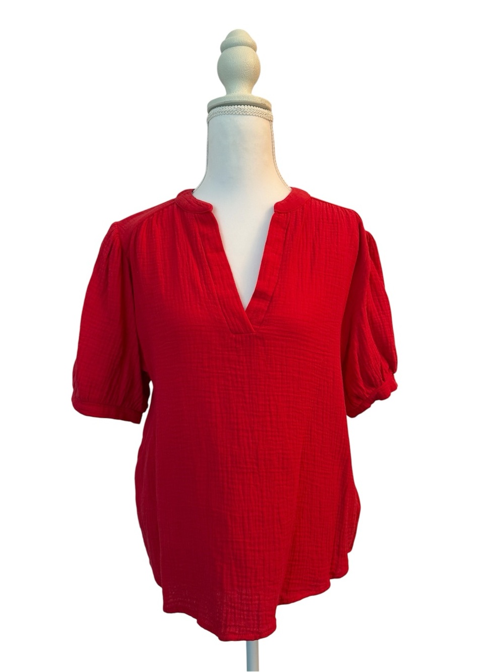 Avara Red Gauze V-Neck Top